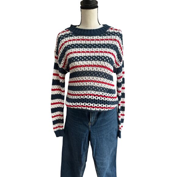 Nordstrom Women’s Striped Open Knit Sweater Red White Blue Cotton S/M - Picture 1 of 6